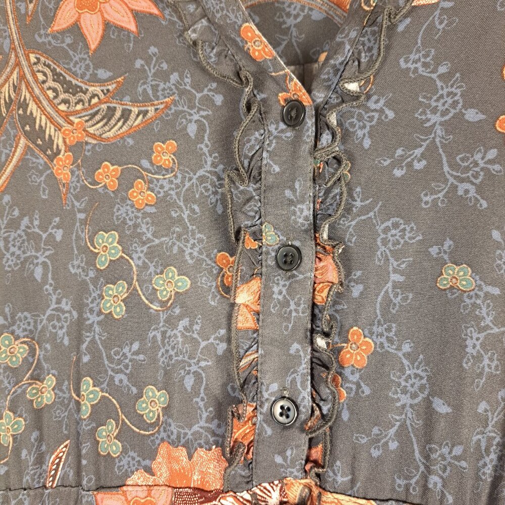Knox Rose Midi Short Sleeve Blue Pink Floral Tiered Boho Print Dress Size Large - Picture 7 of 13